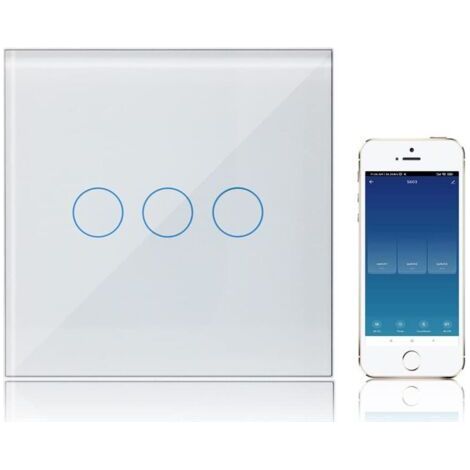 Intelligenter, vernetzter Schalter (3-fach, 1-fach), kompatibel mit Alexa und Google Assistant, WLAN-Touchschalter mit weißer Glasfront, Timerfunktion, Steuerung per Tuya/Smart Life App (1/4)