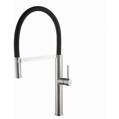 Cleafe - Rubinetto Miscelatore Cucina Acciaio Satinato Nero Flessibile Monocomando 87350 - (1/5)