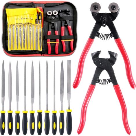 Set of 12 mosaic tools with needle file, including glass mosaic cutter and tile nippers, made of hardened steel alloy, perfect for DIY mosaic projects (1/5)