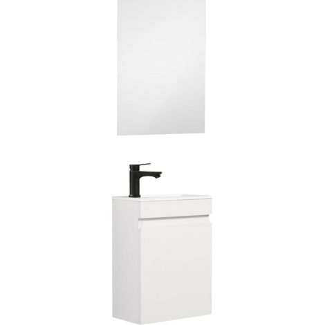 Kometmöbel Gäste-WC Waschtisch Set 40 cm Vormontiert Klein Waschbecken mit Unterschrank (Weiß 40cm, Mit Spiegel) (1/5)