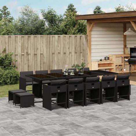 Ensemble à manger de jardin 15 pcs coussins noir résine tressée vidaXL