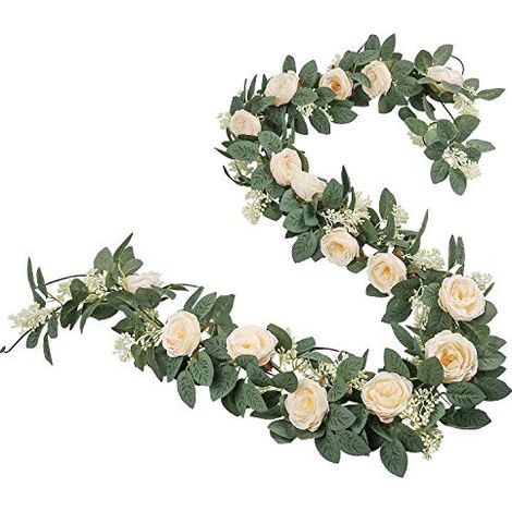 Guirlande De Roses Artificielles - 2 Pièces - Fleur En Tissu - Pour Décoration Intérieure Et Extérieure - Blanc Et Rose (1/5)