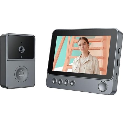 Sonnette sans Fil avec Caméra, IP65 Exterieur Etanche, 1080P HD Écran 4.3", 2.4G Sonnette Vidéo sans Fil, Audio Bidirectionnel, Vision Nocturne, Résistant aux intempéries, Supporte la MicroSD (1/5)