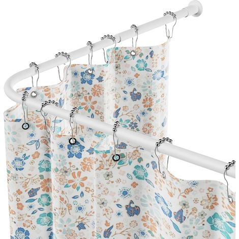 L-Form Tringle à rideau de douche réglable, 104-132 cm × 104-132 cm, en acier inoxydable, imperméable et antirouille, tringle à rideau à 90 °, avec 12 anneaux, vis, blanc (1/5)