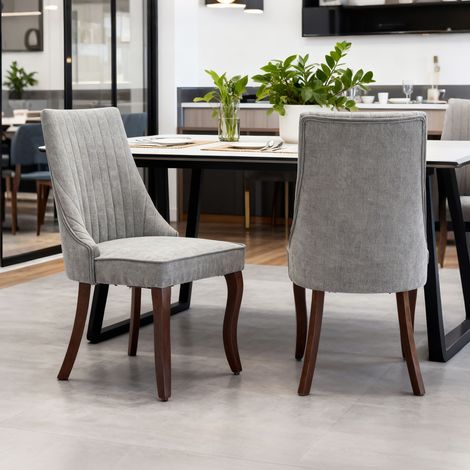 Lot de 2 chaises 50x64x95 cm en tissu chenille gris et bois marron (1/5)