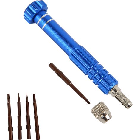 Manche de tournevis avec 5 embouts de précision, kit d'outils de réparation pour téléphones, lunettes et montres (bleu)