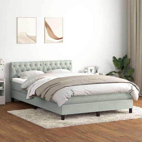 Sommier à lattes de lit et matelas et LED gris clair 160x220cm velours