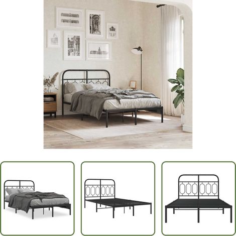 vidaXL Lit métallique - Cadre de lit métal sans matelas avec tête de lit noir 120x200cm (1/5)