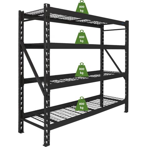 Schwerlastregal Enno 180x190x60 cm 3200 kg aus Stahl Stecksystem 4 Gitterböden Lagerregal Pickregal