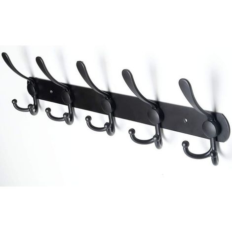 Porte-manteau mural, crochets muraux – Acier inoxydable extra résistant, 5 crochets, porte-manteau pour manteaux, chapeaux, serviettes, entrée, salle de bain (noir) (1/5)