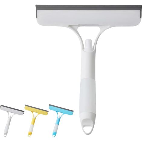Outil de nettoyage de vitres avec flacon pulvérisateur intégré, grattoir et brosse - pour parois de douche, miroirs, vitres de voiture (Blanc) (1/5)