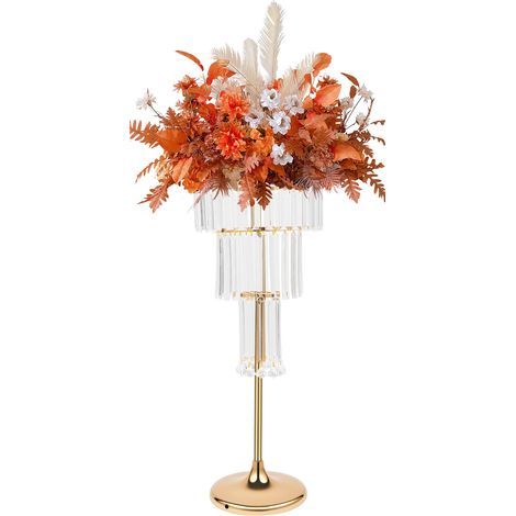 Support à fleurs en acrylique à 4 étages, Centre de Table pour mariage, 82cm Haut, Sol Colonne Arrangement Fleurs Support, Décoratif Cristal Présentoir, Doré (1/5)