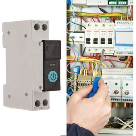 DIN-Schienen-Leistungsschalter, intelligenter WLAN-Schalter, drahtlose Fernbedienung für Mobiltelefone, 3 Synchronisationsmodi, Funktion für Haushaltsgeräte, geeignet für den Heimgebrauch (25 A) (1/4)