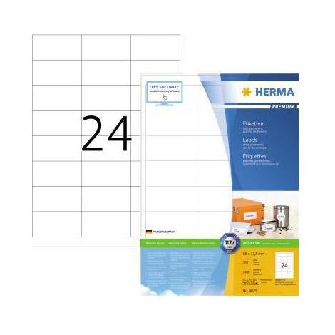 Universaletikett PREMIUM 66 x 33,8 mm (B x H) nicht wieder ablösbar Papier weiß 2.400 Etik./Pack. (1/4)
