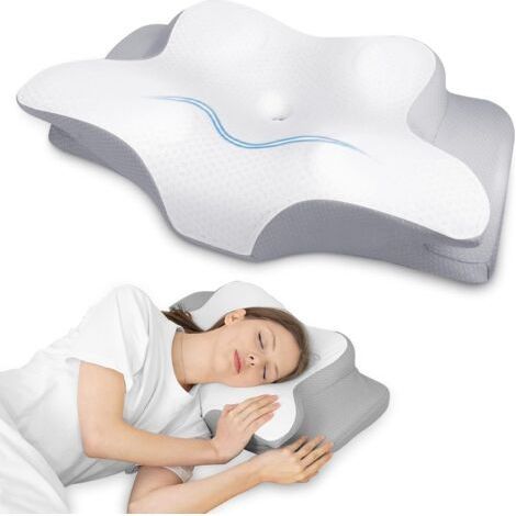 Oreiller Ergonomique Cervical, Oreiller Memoire Forme, Oreiller Cervical avec Taie d'oreiller Fraîche et Respirante sur Le Côté, Le Dos et Le Ventre 62 x 41 x 11/13 cm (1/5)