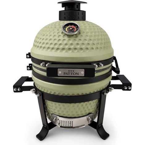 Barbecue kamado en céramique à poser Patton Premium Mini 13" - Grille Ø 27 cm - vert olive mat