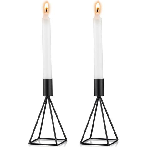 Porte-bougies noir lot de 2, chandeliers géométriques en métal noir, bougeoirs de tailles variées, décoration de table vintage pour mariage, style rétro (1/5)