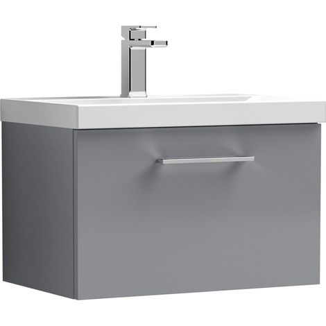 Nuie Arno Satin Grey 600mm Wall Hung Single Drawer Vanity Unit and Mid Edge Ceramic Basin - ARN2222A (1/5)