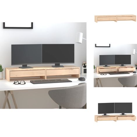 Support pour moniteur 100x27x15 cm Bois de pin solide - Support Ordinateur - Support Ecran - Meuble Informatique - Rangement Bureau - Ergonomique (1/5)