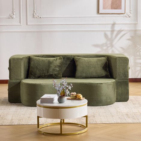 Grand canapé-lit futon compact et pliable, sans montage, idéal pour le salon, la chambre d'amis, la chambre à coucher et autres pièces, vert