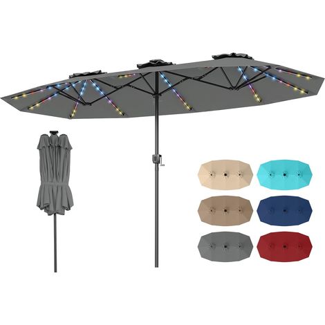 COSTWAY Ombrellone Da Giardino Doppio 4X2 Terrazzo Con Luce Led E Pannello Solare Ombrellone Spiaggia Esterno Balcone Parasole Antivento Girevole Manovella Pi (1/5)