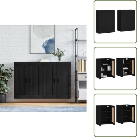 Armadietto nero - vidaXL Armadietti a Parete 2 pz Neri in Legno Multistrato - Armadietto in legno multistrato
