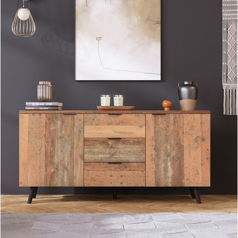 Sideboard 140x35x70 cm Antikbraun aus Spanplatte mit 3 Schubladen und verstellbaren Fächern (1/5)
