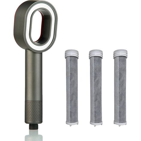 Duschkopf, Hochdruck, Kohlefaserfilter, Grau – 3 Filter (1/2)