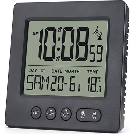 Ynkkvre - Digitaler funkgesteuerter Wecker mit 2 Alarmen, automatischem Timer, Funkuhr, 5-Minuten-Schlummerfunktion und Temperaturanzeige. (1/5)