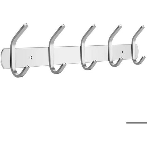 Porte-manteau mural inox SUS304 brossé - Nosheir - 5 crochets, pour vestes/chapeaux/clés (1/4)