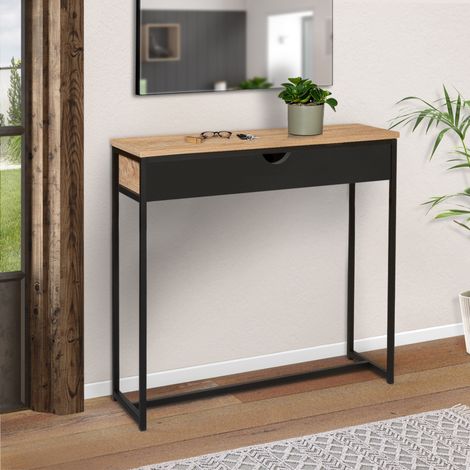 Consola BOSTON de 1 cajón, negra, diseño industrial