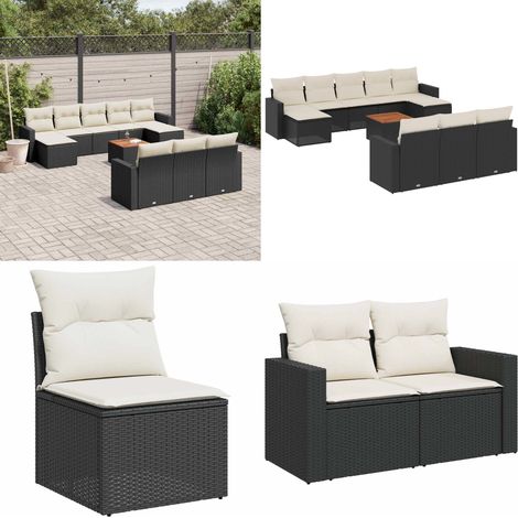 Salon de jardin 11 pcs avec coussins noir résine tressée - Ensemble Salon De Jardin - Mobilier Extérieur - Jardin Design - Chaise Lounge - Set Salon - Home & Living (1/5)