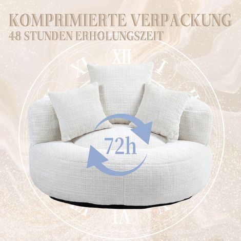 Canapé Lounge Confortable Durable, Fauteuil Poire avec Dossier Haut et 3 Coussinets, pour Adulte et Enfant, Intérieur & Extérieur, Siège Gaming pour Chambre et Bureau, Beige Chenille (1/5)