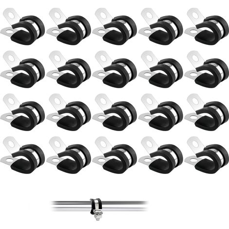 Lot de 10 Colliers de Serrage Métalliques avec Insert Caoutchouc, Fixation Tube P Clip pour Tuyaux, Conduit et Câbles, 8mm – Colliers de Serrage Durables et Réutilisables, Résistants à la Corrosion (1/5)