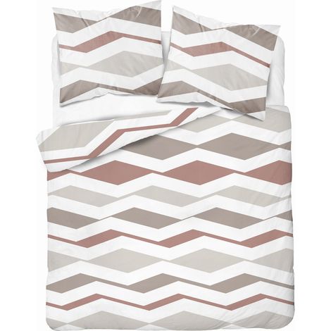 Juego de cama 220x200 microfibra satinada geométrica beige (1/5)