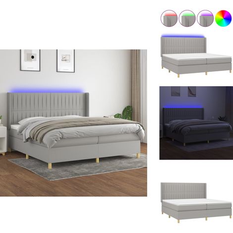 Sommier à lattes de lit matelas LED Gris clair 200x200 cm Tissu - Sommier Tapissier - Lit Plateforme - Lit Avec Led - Matelas À Ressorts Ensachés - Têted Lit Ajustable (1/5)