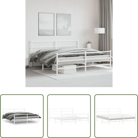 vidaXL Lit avec tête et pied - Cadre de lit métal sans matelas et pied de lit blanc 193x203 cm (1/5)