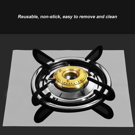 4 Plaques de Protection pour Brûleurs de Cuisinière à Gaz, Tapis Anti-graisse Antiadhésif, Accessoire de Cuisine Argent, Lot de 4 (1/5)