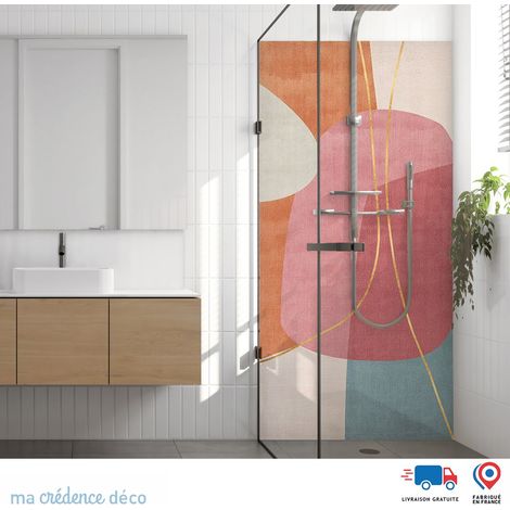 Panneau de douche : Courbes abstraites colorées et dorées - Alu composite - 120 - 245 (1/3)
