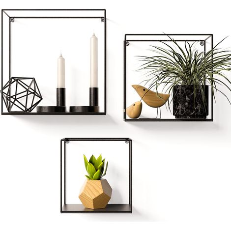 Gadgy Set 3 Mensole da Muro in Metallo Nero – Mensole da Parete Industrial Style in Ferro – Cubi Decorativi Moderni da Appendere – Scaffale da Parete per Salotto, Camera, Cucina o Ufficio (1/4)