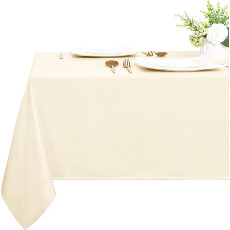 Nappe lavable aspect lin 130x160cm Champagne, imperméable