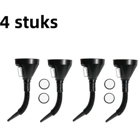 Ensemble 4 pièces - Entonnoir - Grand diamètre - Convient aux voitures et motos - Long bec verseur - Convient pour le remplissage d'essence, d'huile et de carburant - Filtre inclus - Zwart (1/5)