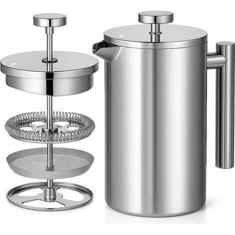 Cafetière à piston - 1 Litre - Acier inoxydable - Double paroi isotherme - Filtre 3 couches - Maison et bureau (1/5)