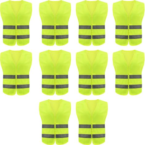 Packung mit 10 hochsichtbaren Sicherheitswesten für Verkehrsarbeiten, Laufen, Vermessung und Sicherheitsdienste – Bauweste mit 2 reflektierenden Streifen.