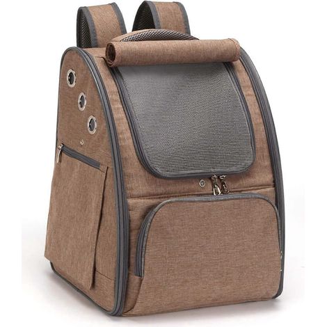 Tragetasche für Katzen, Welpen und kleine Hunde, Haustierrucksack, faltbare und atmungsaktive Tasche für Katzen und Hunde, braun