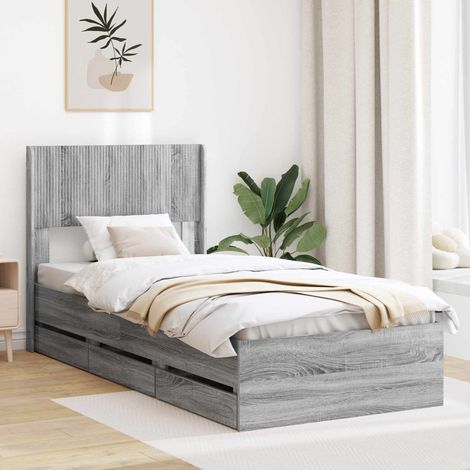 vidaXL Bettgestell mit Stauraum und Kopfteil Graues Sonoma 75 x 190 cm (1/5)