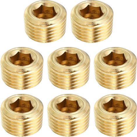 1/8" NPT Laiton Hex Tête Fraisée Prises, 8 Paquet Compteur Coulé Interne Filetage Douille Tuyau Bouchons Mâle Raccords, pour Eau Huile Gaz - 1/8"NPT (1/5)