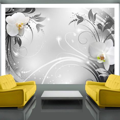 Papier peint orchidées sur argent - 400 x 280 cm