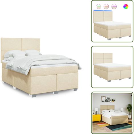 Cabecero ajustable - vidaXL Cama box spring con colchón tela color crema 140x200 cm - Colchón de muelles