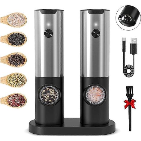 Ensemble moulin à sel et à poivre électrique rechargeable avec base de chargement --- (1/5)